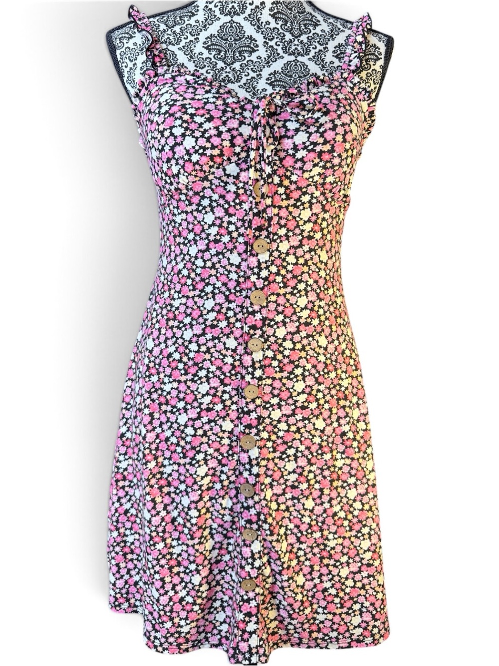 No Boundaries Floral Light Pink Button-Down Mini Dress size Small
